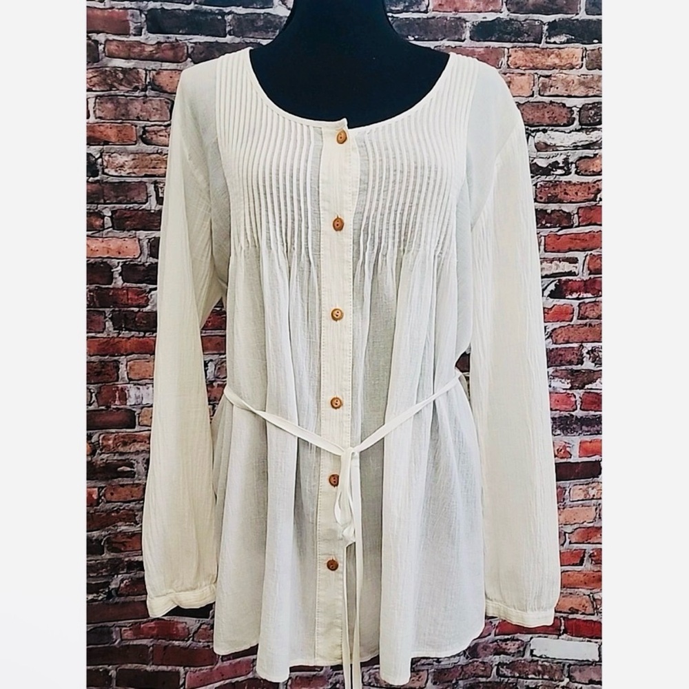 Banana Republic Women’s White Button-Down Relaxed Blouse Large with Waist Tie